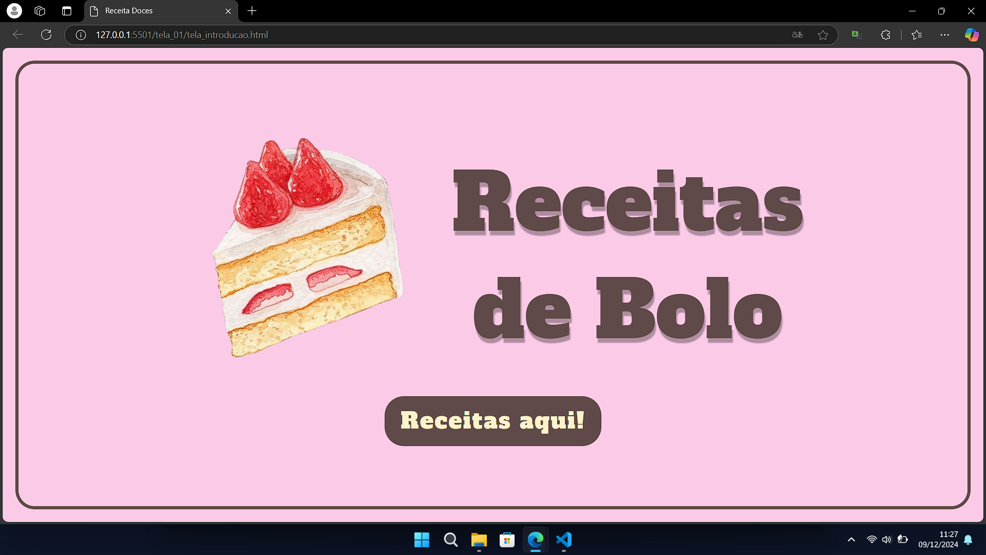 Card de um projeto de um site de receitas de bolo.