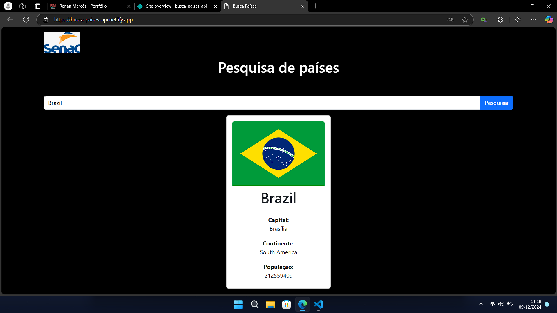 Card de um projeto de Buscar páises por uma API.